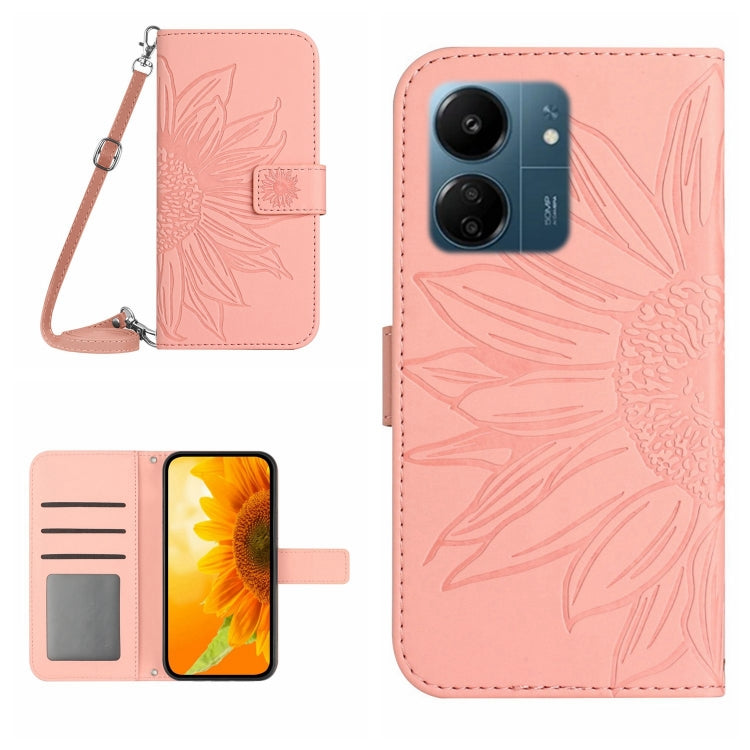 For Xiaomi Redmi 13C 4G Skin Feel Sun Flower Embossed Flip Leather Phone Case with Lanyard(Pink) - 13C Cases by buy2fix | Online Shopping UK | buy2fix