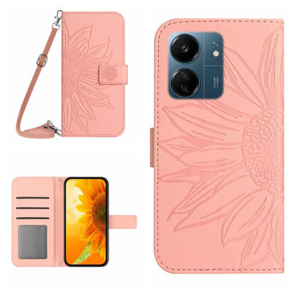 For Xiaomi Redmi 13C 4G Skin Feel Sun Flower Embossed Flip Leather Phone Case with Lanyard(Pink) - 13C Cases by buy2fix | Online Shopping UK | buy2fix