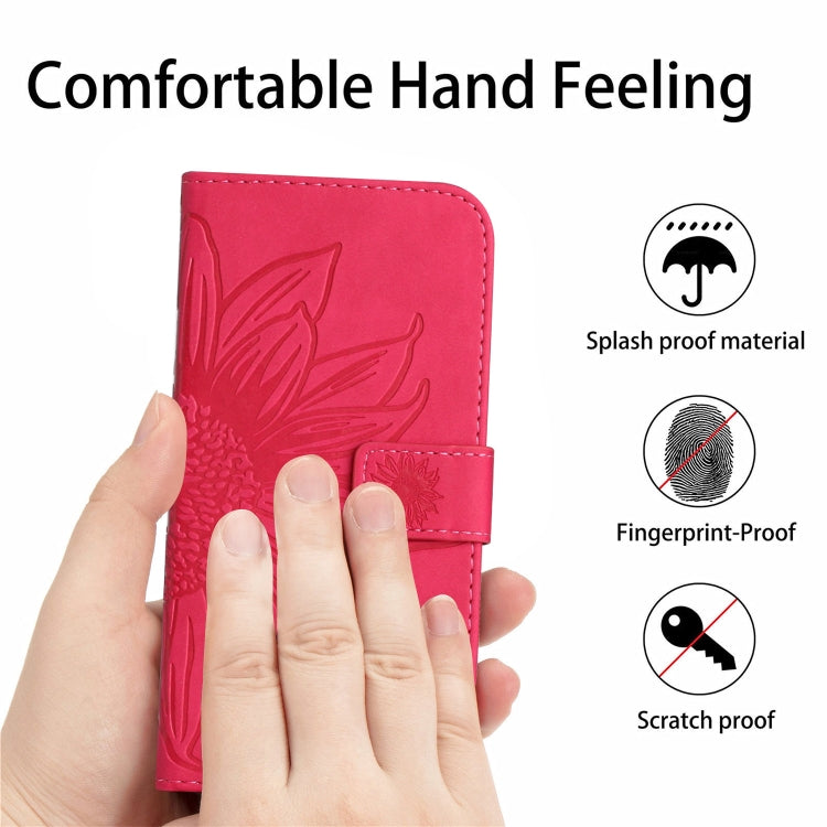 For Xiaomi 14 Skin Feel Sun Flower Embossed Flip Leather Phone Case with Lanyard(Rose Red) - 14 Cases by buy2fix | Online Shopping UK | buy2fix