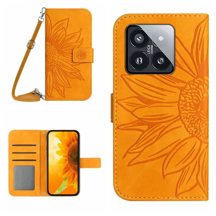 For Xiaomi 14 Skin Feel Sun Flower Embossed Flip Leather Phone Case with Lanyard(Yellow) - 14 Cases by buy2fix | Online Shopping UK | buy2fix