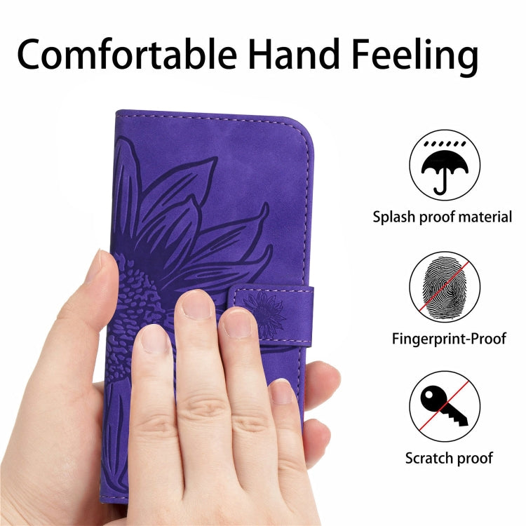 For Xiaomi 14 Pro Skin Feel Sun Flower Embossed Flip Leather Phone Case with Lanyard(Dark Purple) - 14 Pro Cases by buy2fix | Online Shopping UK | buy2fix