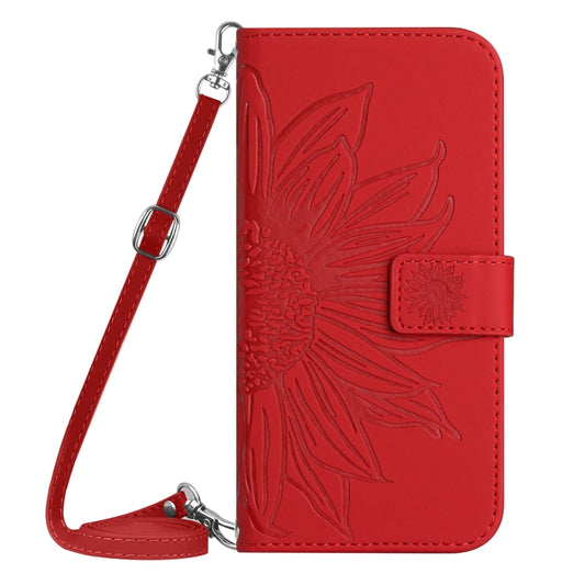 For Xiaomi Redmi Note 13 4G Global Skin Feel Sun Flower Embossed Flip Leather Phone Case with Lanyard(Red) by buy2fix