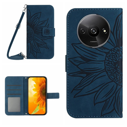 For Xiaomi Redmi A3 Skin Feel Sun Flower Embossed Flip Leather Phone Case with Lanyard(Inky Blue) by buy2fix