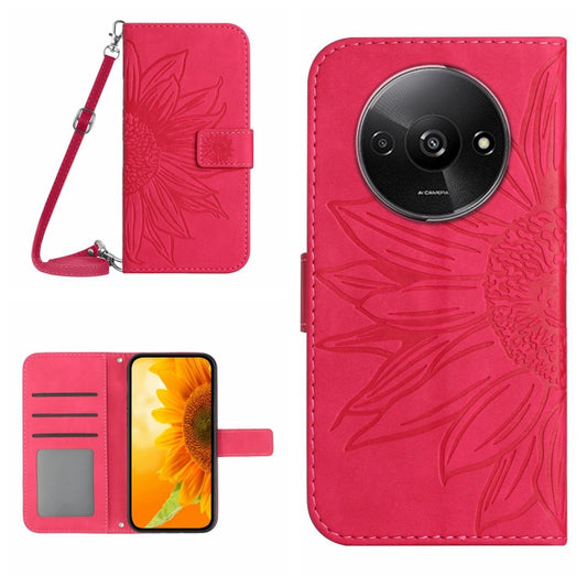 For Xiaomi Redmi A3 Skin Feel Sun Flower Embossed Flip Leather Phone Case with Lanyard(Rose Red) by buy2fix