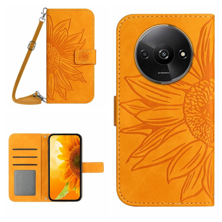 For Xiaomi Redmi A3 Skin Feel Sun Flower Embossed Flip Leather Phone Case with Lanyard(Yellow) - Xiaomi Cases by buy2fix | Online Shopping UK | buy2fix