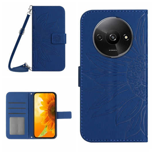 For Xiaomi Redmi A3 Skin Feel Sun Flower Embossed Flip Leather Phone Case with Lanyard(Dark Blue) by buy2fix