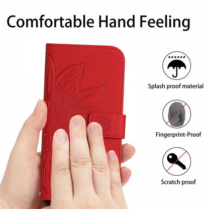 For Xiaomi Redmi Note 13 Pro 4G Global Skin Feel Sun Flower Embossed Flip Leather Phone Case with Lanyard(Red) - Note 13 Pro Cases by buy2fix | Online Shopping UK | buy2fix