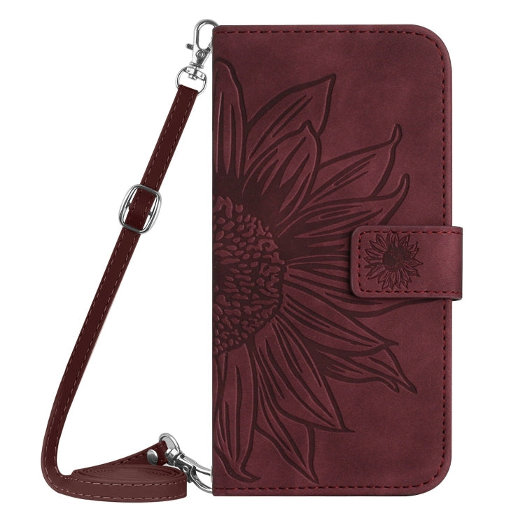 For Xiaomi 14 Ultra Skin Feel Sun Flower Embossed Flip Leather Phone Case with Lanyard(Wine Red) - 14 Ultra Cases by buy2fix | Online Shopping UK | buy2fix