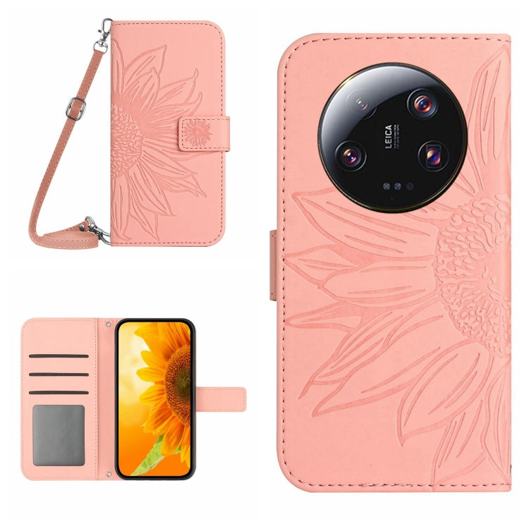 For Xiaomi 14 Ultra Skin Feel Sun Flower Embossed Flip Leather Phone Case with Lanyard(Pink) - 14 Ultra Cases by buy2fix | Online Shopping UK | buy2fix