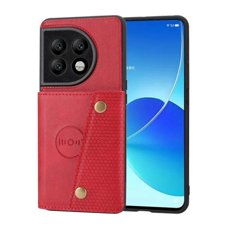 For OnePlus 11 Double Buckle Magnetic PU+TPU Phone Case(Red) - OnePlus Cases by buy2fix | Online Shopping UK | buy2fix