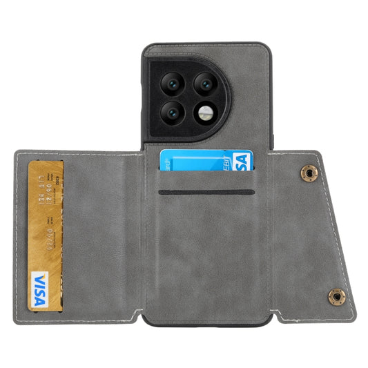 For OnePlus 11 Double Buckle Magnetic PU+TPU Phone Case(Grey) by buy2fix