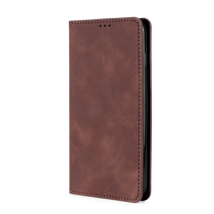 For Xiaomi Redmi 12 4G Skin Feel Magnetic Leather Phone Case(Dark Brown) - Xiaomi Cases by buy2fix | Online Shopping UK | buy2fix