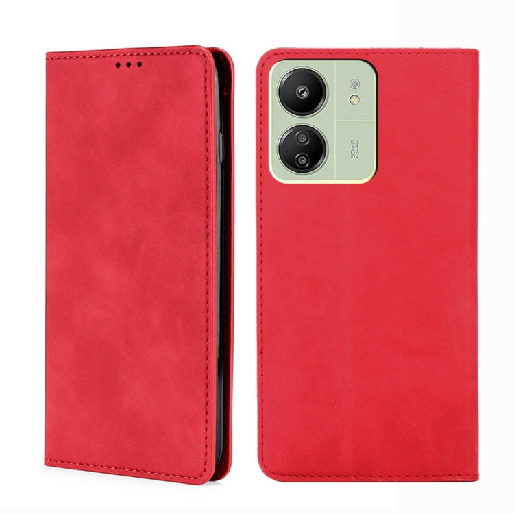 For Xiaomi Redmi 13C Skin Feel Magnetic Leather Phone Case(Red) - 13C Cases by buy2fix | Online Shopping UK | buy2fix