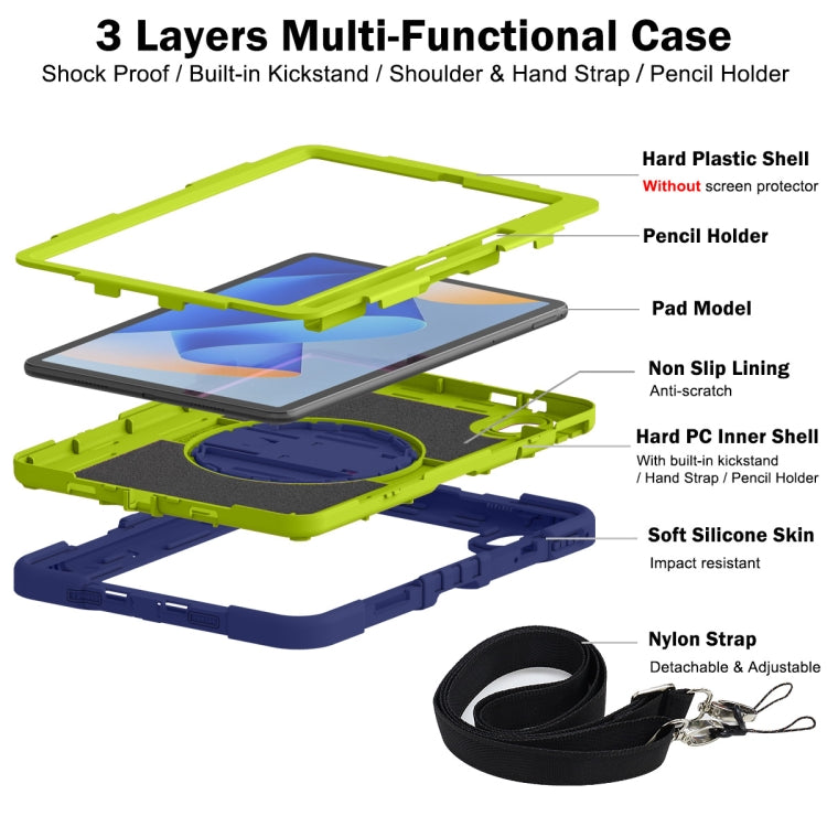 For Huawei MatePad 11 2023 360 Degree Rotation PC Contrast Silicone Tablet Case(Navy Blue + Yellow Green) - Huawei by buy2fix | Online Shopping UK | buy2fix