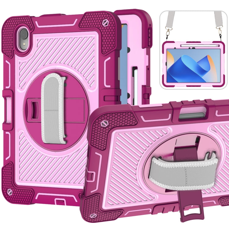 For Huawei MatePad 11 2023 360 Degree Rotation PC Contrast Silicone Tablet Case(Rose Red + Pink) - Huawei by buy2fix | Online Shopping UK | buy2fix