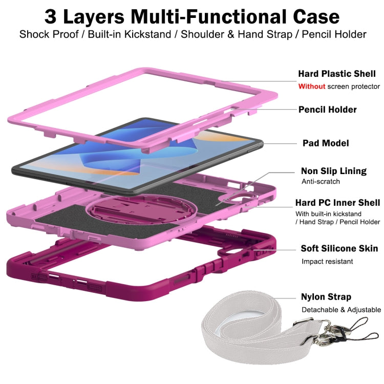 For Huawei MatePad 11 2023 360 Degree Rotation PC Contrast Silicone Tablet Case(Rose Red + Pink) - Huawei by buy2fix | Online Shopping UK | buy2fix