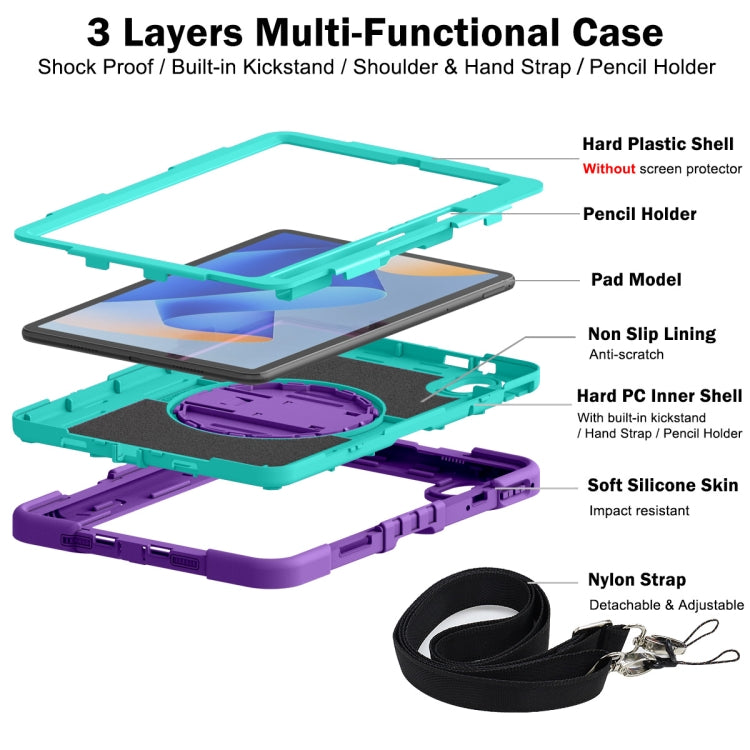 For Huawei MatePad 11 2023 360 Degree Rotation PC Contrast Silicone Tablet Case(Purple + Mint Green) - Huawei by buy2fix | Online Shopping UK | buy2fix