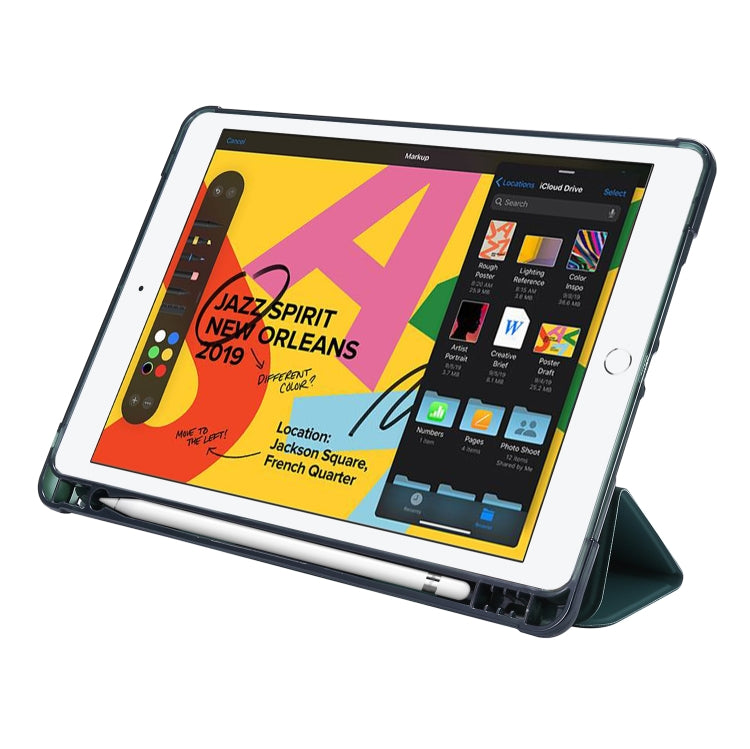 For iPad 10.2 2021 / 2020 / 2019 Airbag Deformation Horizontal Flip Leather Case with Holder & Pen Holder(Dark Green) - iPad 10.2 Cases by buy2fix | Online Shopping UK | buy2fix