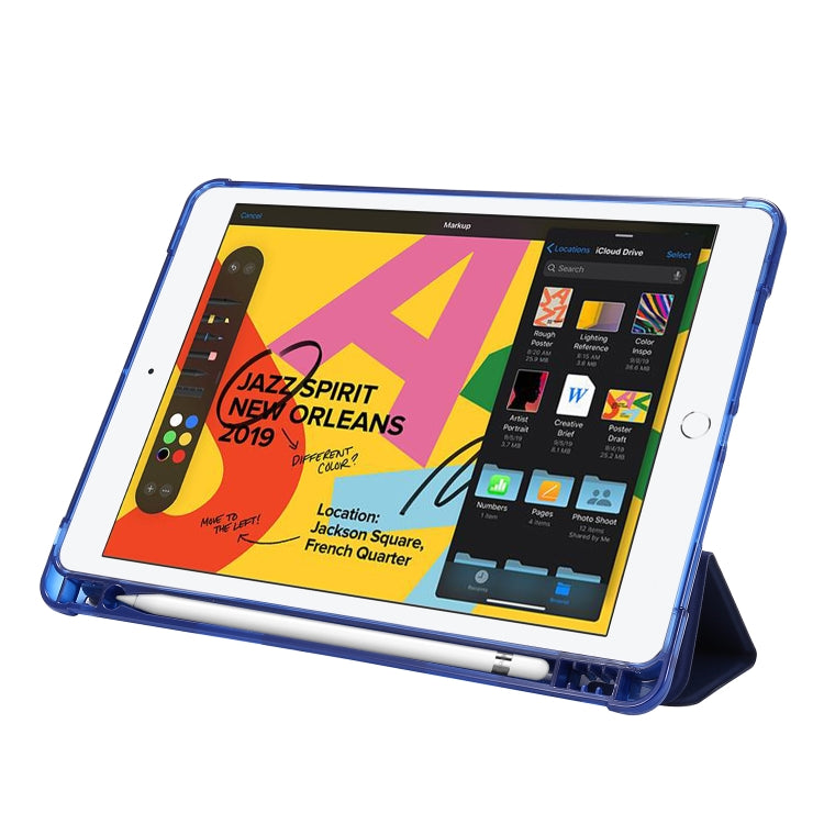 For iPad 10.2 2021 / 2020 / 2019 Airbag Deformation Horizontal Flip Leather Case with Holder & Pen Holder(Dark Blue) - iPad 10.2 Cases by buy2fix | Online Shopping UK | buy2fix
