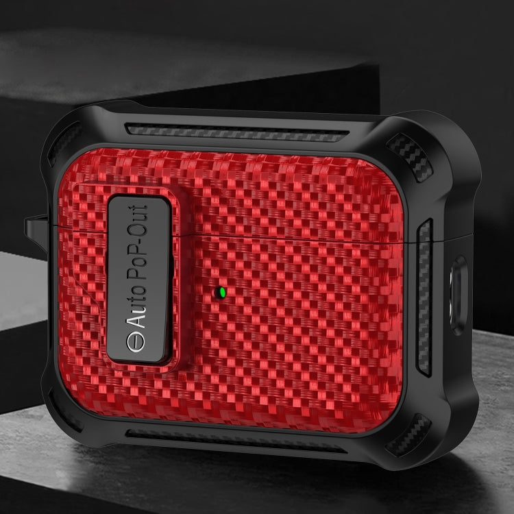 For AirPods Pro Alpha Carbon Fiber Wireless Bluetooth Earphone Protective Case(Red) - For AirPods Pro by buy2fix | Online Shopping UK | buy2fix