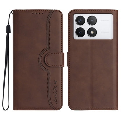 For Xiaomi Redmi K70 Heart Pattern Skin Feel Leather Phone Case(Brown) - K70 Cases by buy2fix | Online Shopping UK | buy2fix