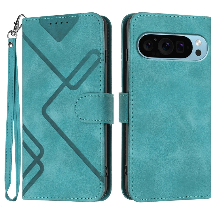 For Google Pixel 9 Line Pattern Skin Feel Leather Phone Case(Light Blue) - Google Cases by buy2fix | Online Shopping UK | buy2fix