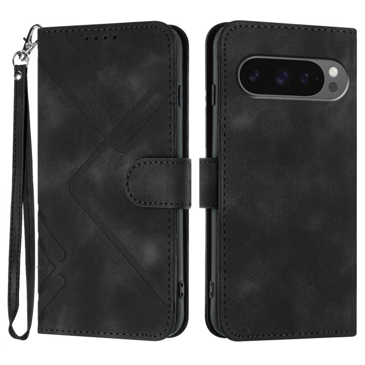For Google Pixel 10 Pro XL Line Pattern Skin Feel Leather Phone Case(Black) - Google Cases by buy2fix | Online Shopping UK | buy2fix