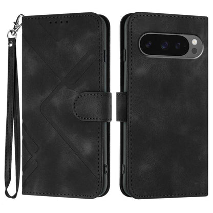 For Google Pixel 10 Pro XL Line Pattern Skin Feel Leather Phone Case(Black) - Google Cases by buy2fix | Online Shopping UK | buy2fix