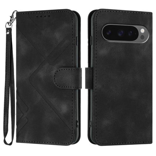 For Google Pixel 10 Pro XL Line Pattern Skin Feel Leather Phone Case(Black) - Google Cases by buy2fix | Online Shopping UK | buy2fix