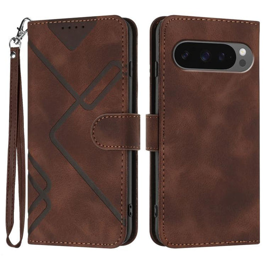 For Google Pixel 10 Pro XL Line Pattern Skin Feel Leather Phone Case(Coffee) - Google Cases by buy2fix | Online Shopping UK | buy2fix
