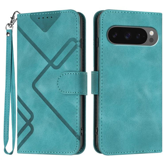 For Google Pixel 10 Pro XL Line Pattern Skin Feel Leather Phone Case(Light Blue) - Google Cases by buy2fix | Online Shopping UK | buy2fix