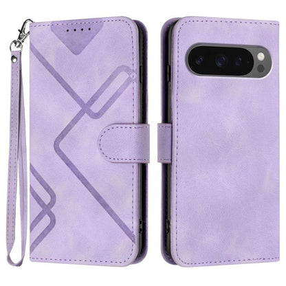 For Google Pixel 10 / Pixel 10 Pro Line Pattern Skin Feel Leather Phone Case(Light Purple) - Google Cases by buy2fix | Online Shopping UK | buy2fix