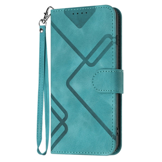 For iPhone 16 Pro Max Line Pattern Skin Feel Leather Phone Case(Light Blue) by buy2fix