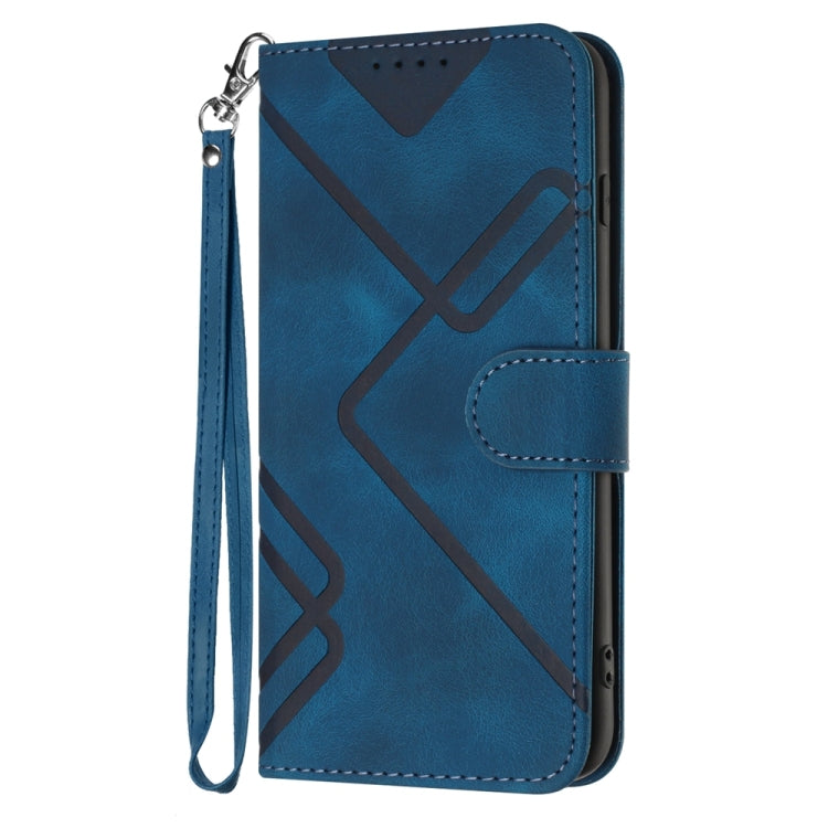 For iPhone 16 Plus Line Pattern Skin Feel Leather Phone Case(Royal Blue) by buy2fix