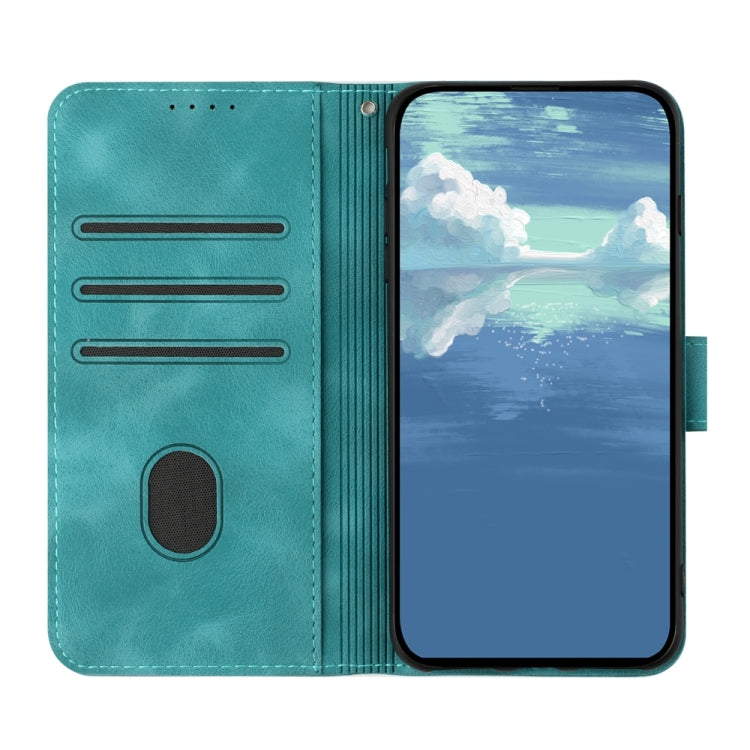 For iPhone 16 Plus Line Pattern Skin Feel Leather Phone Case(Light Blue) - iPhone 16 Plus Cases by buy2fix | Online Shopping UK | buy2fix