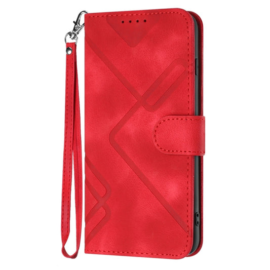 For iPhone 16 Line Pattern Skin Feel Leather Phone Case(Red) by buy2fix
