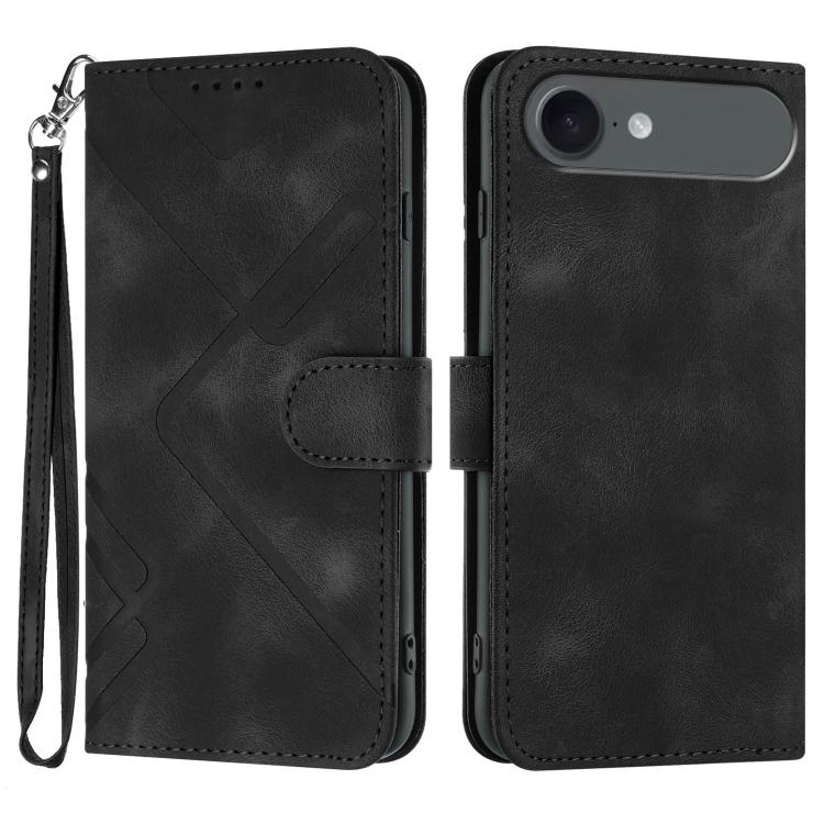 For iPhone 17 Air Line Pattern Skin Feel Leather Phone Case(Black) - iPhone 17 Air Cases by buy2fix | Online Shopping UK | buy2fix