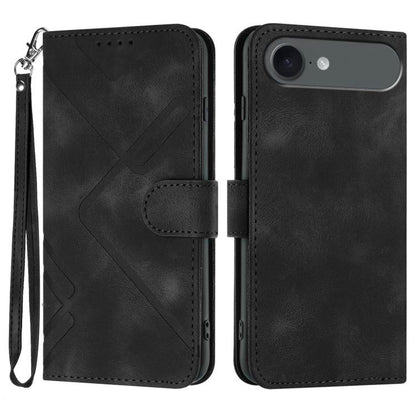 For iPhone 17 Air Line Pattern Skin Feel Leather Phone Case(Black) - iPhone 17 Air Cases by buy2fix | Online Shopping UK | buy2fix