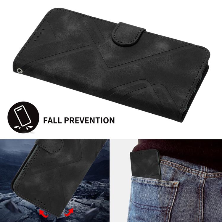 For iPhone 17 Air Line Pattern Skin Feel Leather Phone Case(Black) - iPhone 17 Air Cases by buy2fix | Online Shopping UK | buy2fix