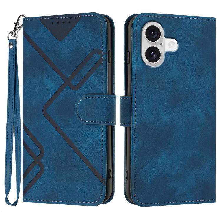 For iPhone 17 Line Pattern Skin Feel Leather Phone Case(Royal Blue) - iPhone 17 Cases by buy2fix | Online Shopping UK | buy2fix