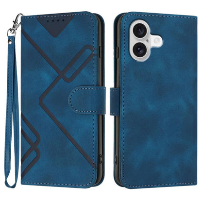 For iPhone 17 Line Pattern Skin Feel Leather Phone Case(Royal Blue) - iPhone 17 Cases by buy2fix | Online Shopping UK | buy2fix