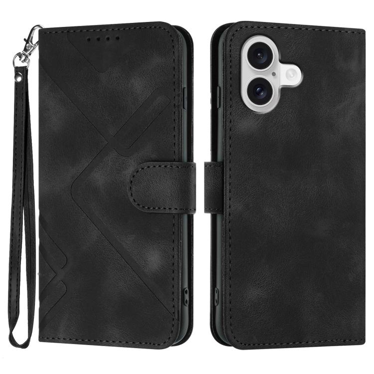 For iPhone 17 Line Pattern Skin Feel Leather Phone Case(Black) - iPhone 17 Cases by buy2fix | Online Shopping UK | buy2fix