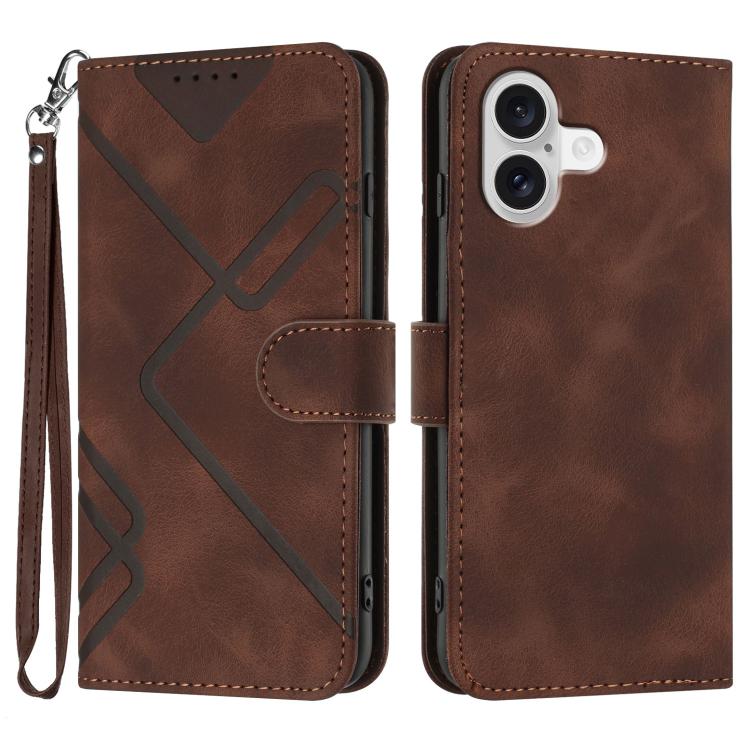 For iPhone 17 Line Pattern Skin Feel Leather Phone Case(Coffee) - iPhone 17 Cases by buy2fix | Online Shopping UK | buy2fix