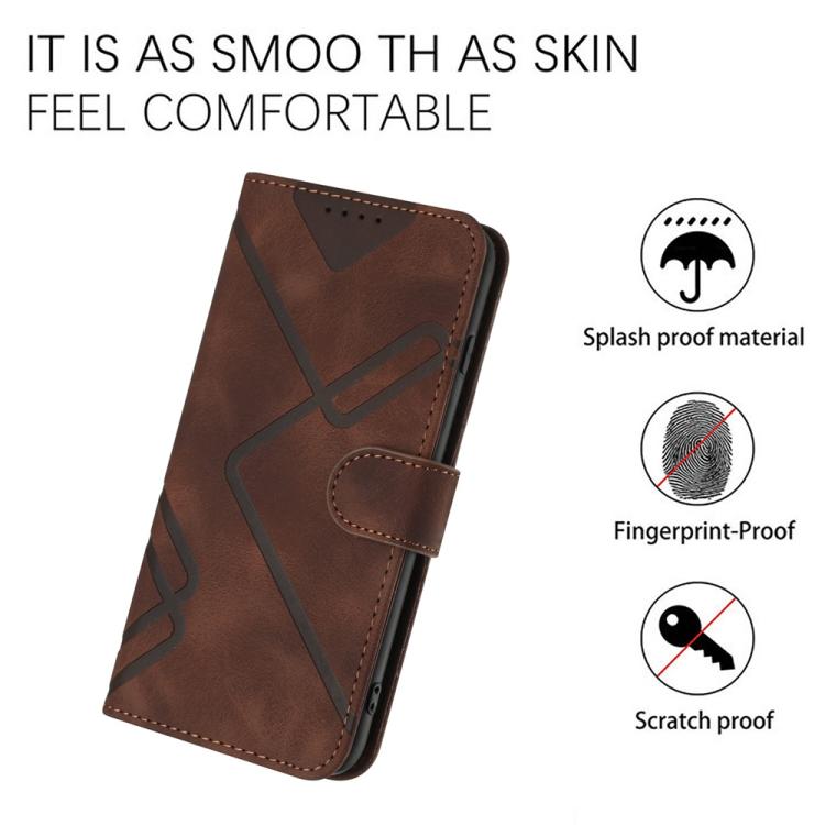 For iPhone 17 Line Pattern Skin Feel Leather Phone Case(Coffee) - iPhone 17 Cases by buy2fix | Online Shopping UK | buy2fix