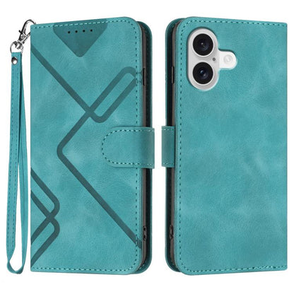 For iPhone 17 Line Pattern Skin Feel Leather Phone Case(Light Blue) - iPhone 17 Cases by buy2fix | Online Shopping UK | buy2fix