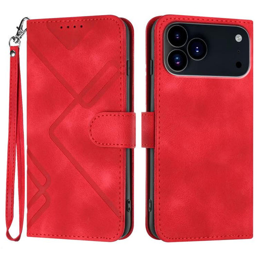 For iPhone 17 Pro Max Line Pattern Skin Feel Leather Phone Case(Red) - iPhone 17 Pro Max Cases by buy2fix | Online Shopping UK | buy2fix