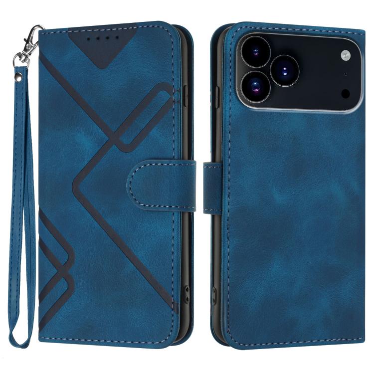 For iPhone 17 Pro Max Line Pattern Skin Feel Leather Phone Case(Royal Blue) - iPhone 17 Pro Max Cases by buy2fix | Online Shopping UK | buy2fix