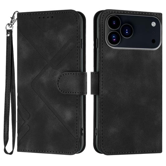 For iPhone 17 Pro Max Line Pattern Skin Feel Leather Phone Case(Black) - iPhone 17 Pro Max Cases by buy2fix | Online Shopping UK | buy2fix