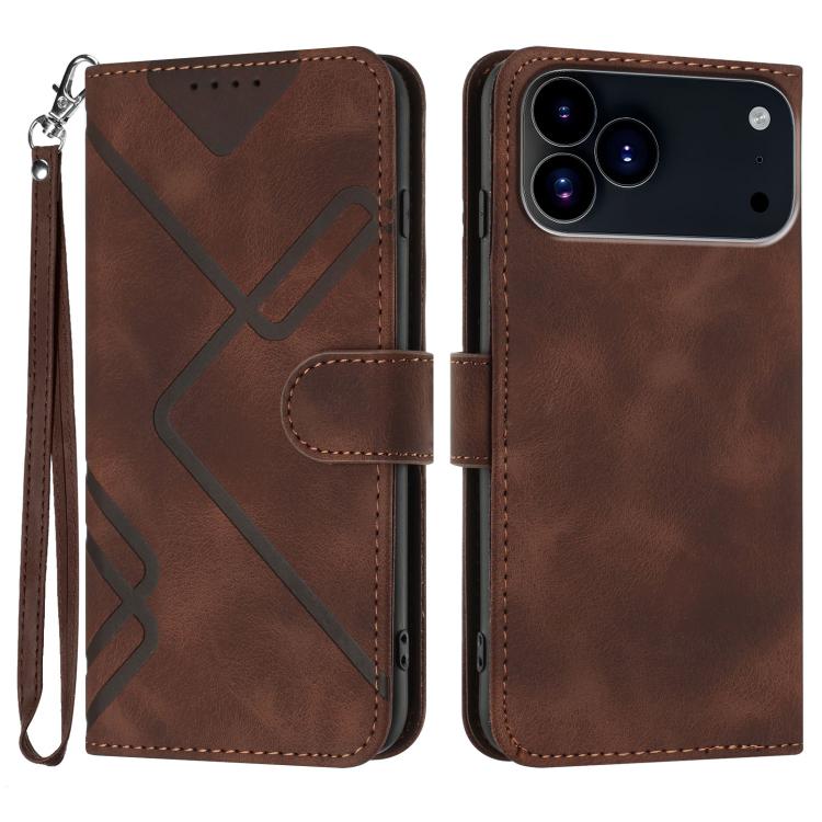 For iPhone 17 Pro Max Line Pattern Skin Feel Leather Phone Case(Coffee) - iPhone 17 Pro Max Cases by buy2fix | Online Shopping UK | buy2fix