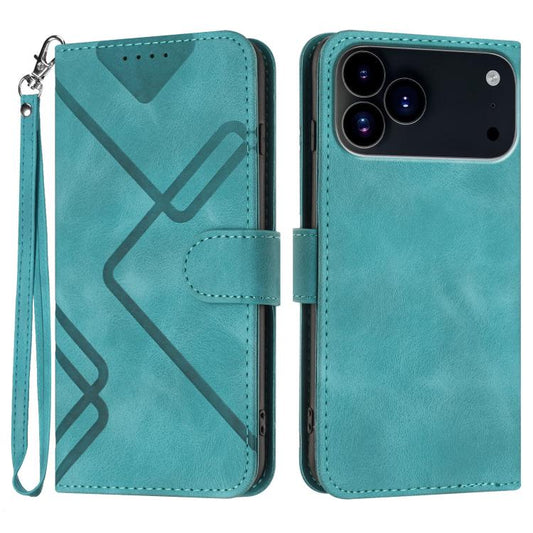 For iPhone 17 Pro Max Line Pattern Skin Feel Leather Phone Case(Light Blue) - iPhone 17 Pro Max Cases by buy2fix | Online Shopping UK | buy2fix